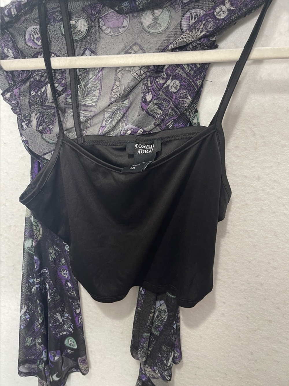 Cosmic Aura Stained Glass Sheer Mock Neck Top Black Cami Cathedral Moon Phases - Picture 10 of 10